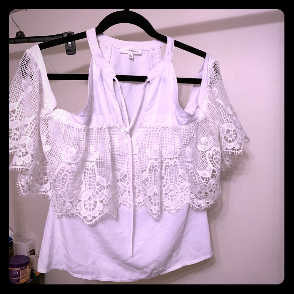 🎁 LULUMARI WHITE TOP halter+cold shoulder size S